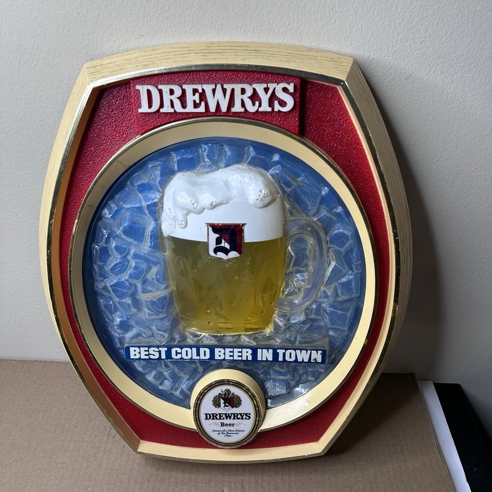 Vintage Drewrys Beer 3D Plastic Advertising Sign Beer Glass Stein Thomas Schutz